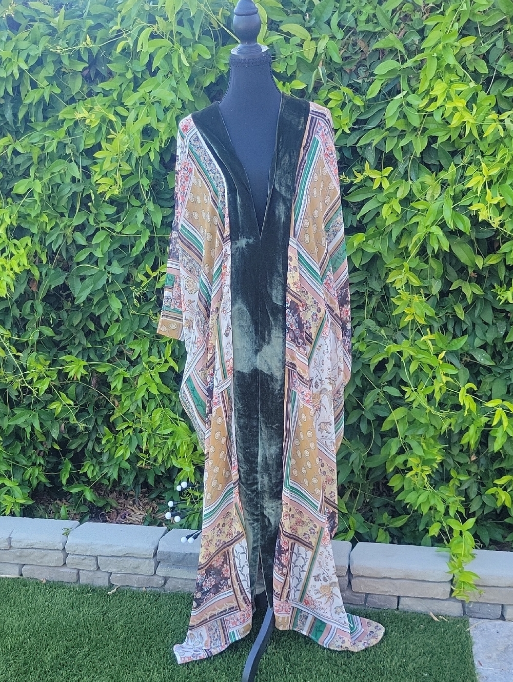 Jennafer Grace Deluxe Silk Velvet Kaftan Boho Scarf Print Duster Limited Edition